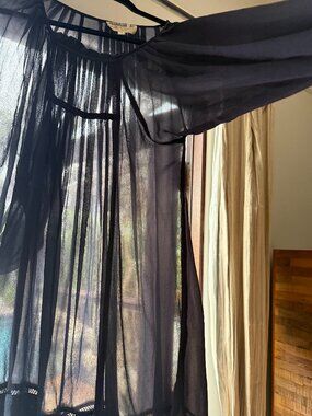 Sheer Navy Blue Silk 3/4 sleeve 100% silk pleated boho dress frm Bloomingdale's